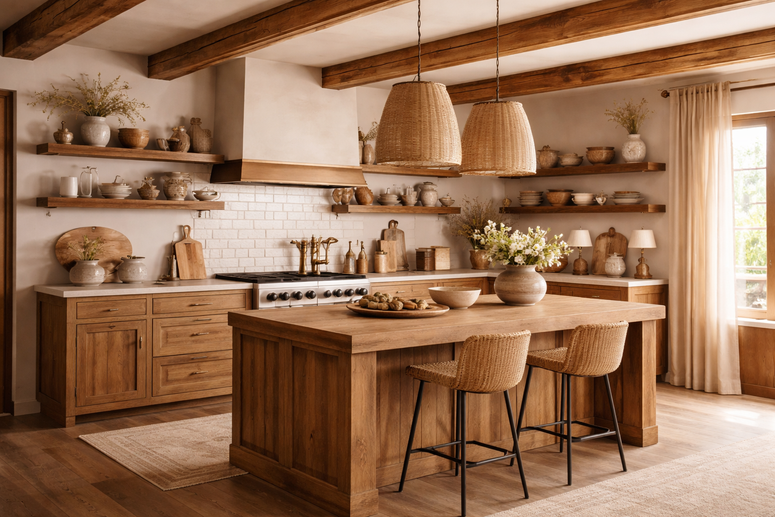 Le bois comme élément central dans une cuisine western chic 