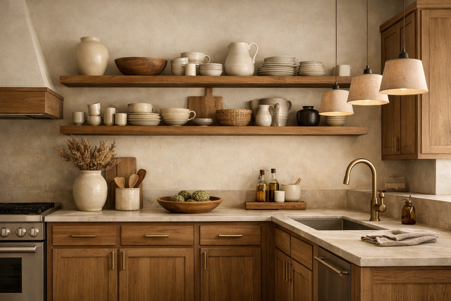 Meubles et rangements en bois dans une cuisine western 